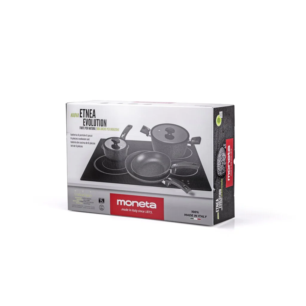 Moneta Etnea Evolution Batteria da 7 pezzi: Padelle 24 + 28 cm, Casseruole 16 + 24 cm, Coperchi 16 + 24 cm - Image 2