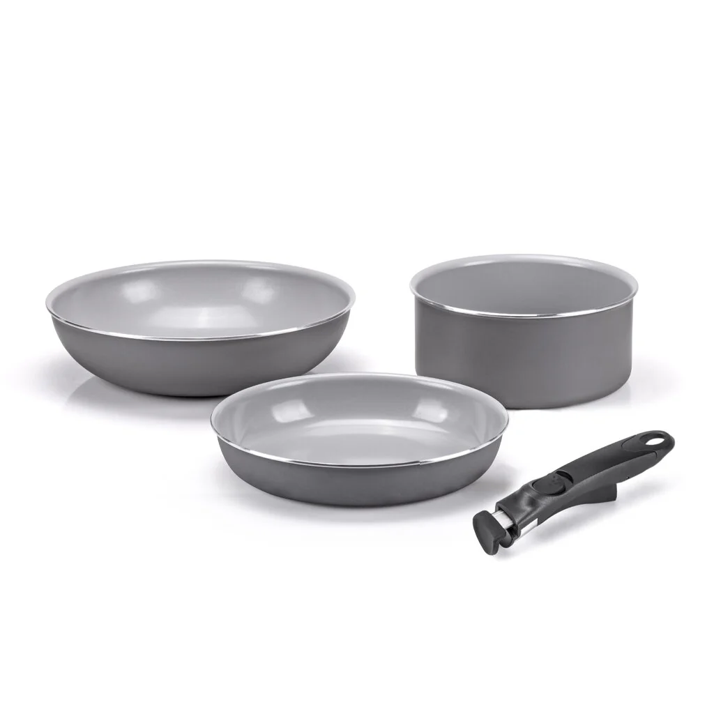 Moneta Melodia Set da 3 pezzi Melodia Minispace: Padella 24 cm, Wok 28 cm, Casseruola 20 cm, 1 manico removibile